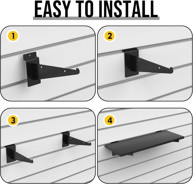BeapTcely 4 Pack Wooden Slatwall Shelf, 15.7 x 5.9 Inch Slatwall Shelves with Metal Brackets Heavy Duty Slat Wall Organizer Slatwall Shelving Accessories for Garage, Home (4, 15.7"D x 5.9"W x 0.6"H) - Image 4